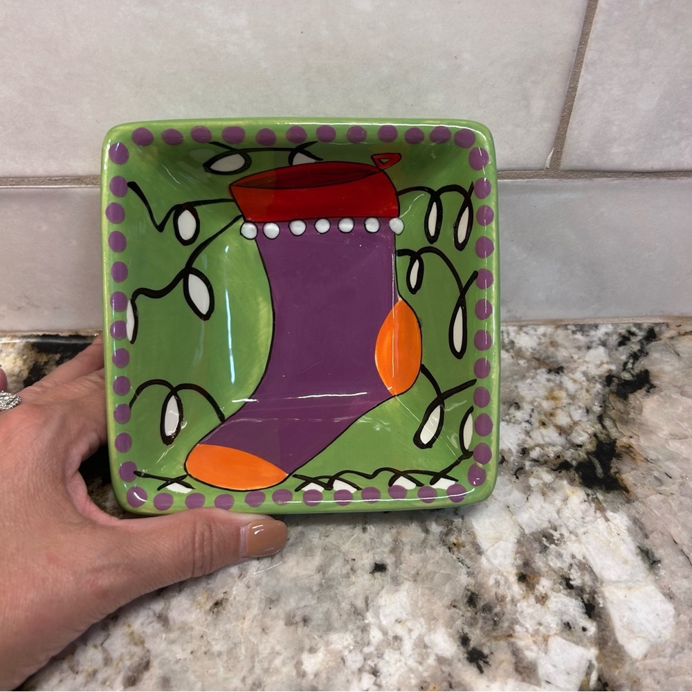MSC Green Polka Dot Ceramic Stocking Dish